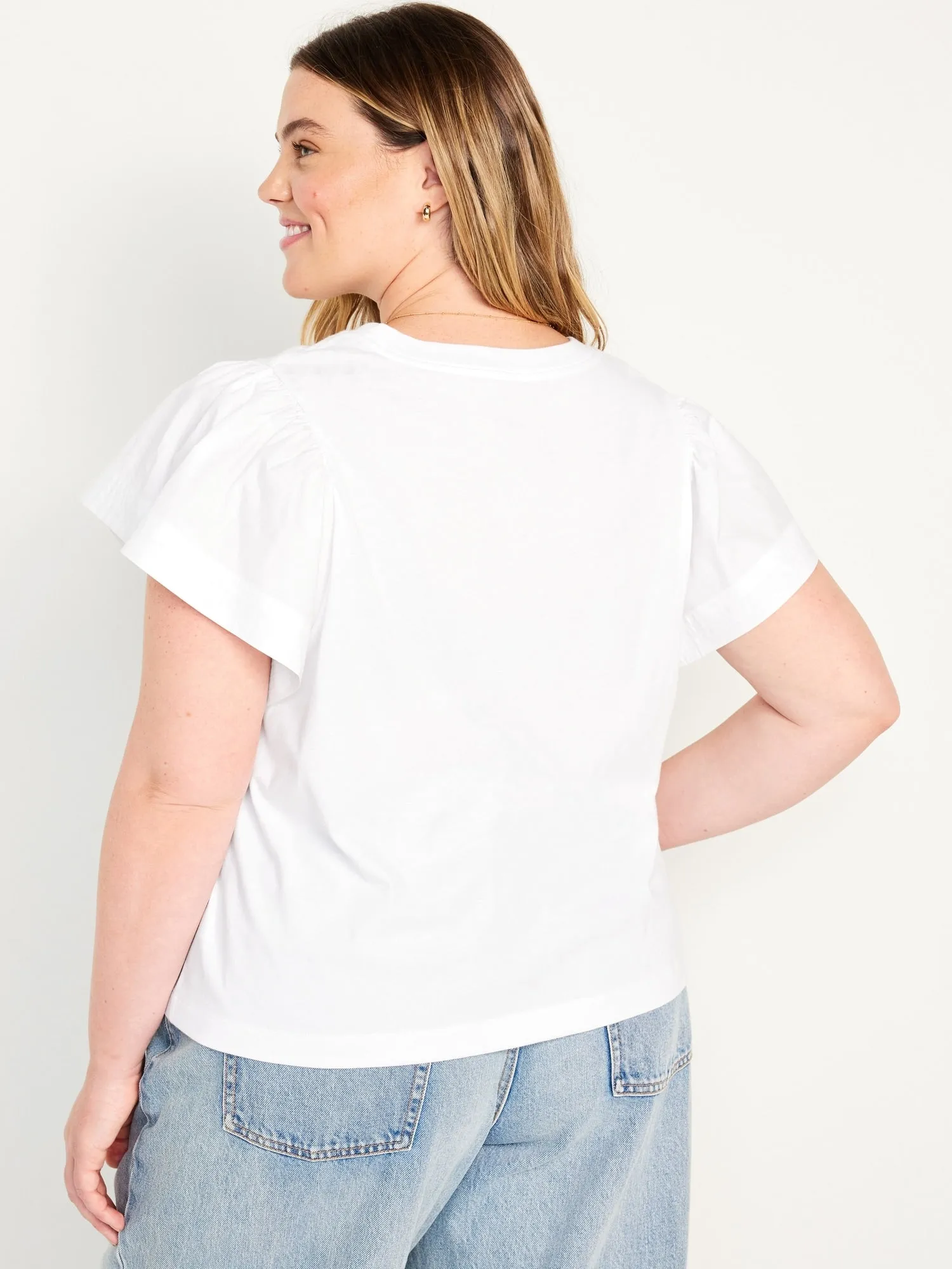 Flutter-Sleeve Combination Top for Women