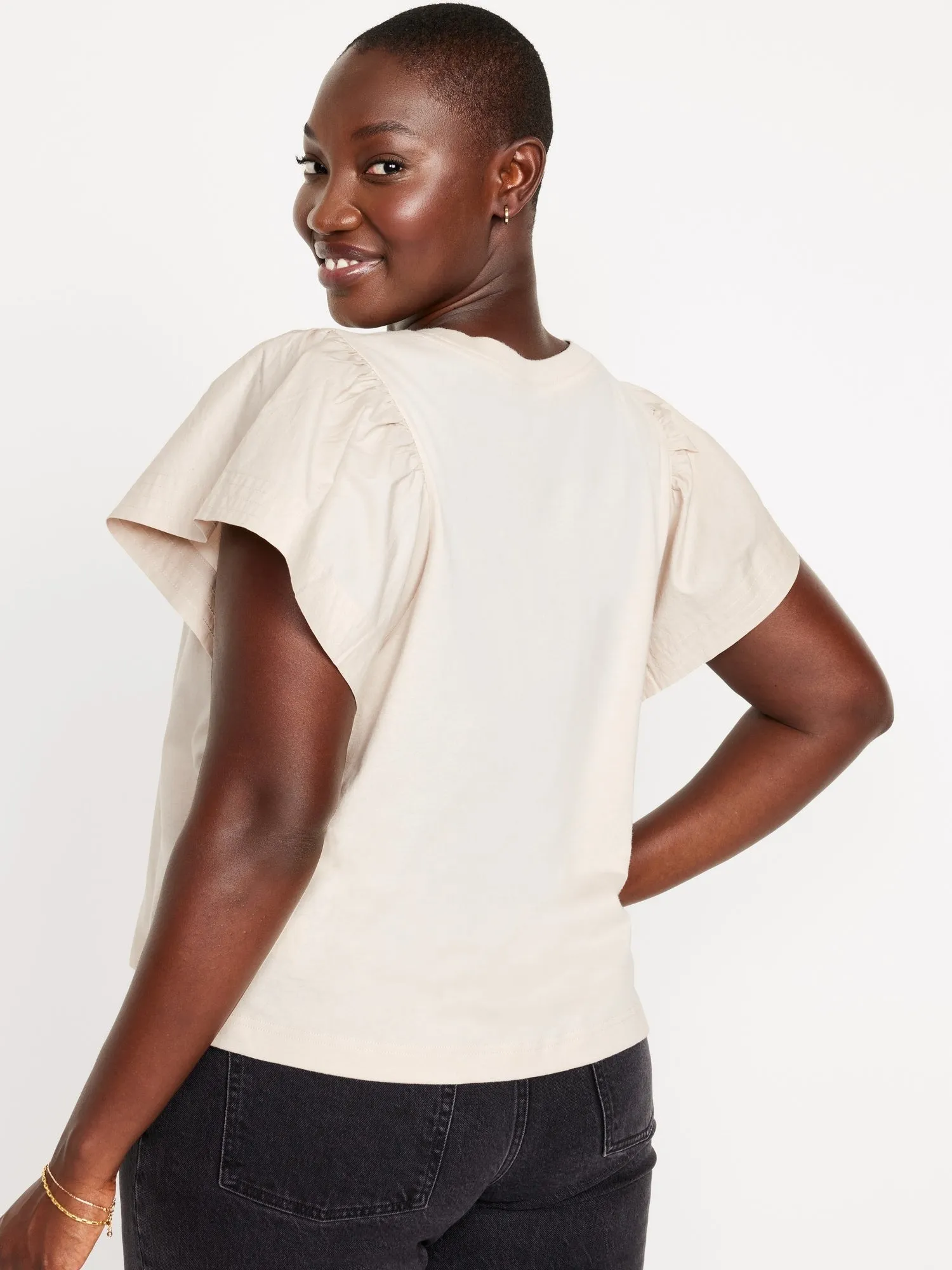 Flutter-Sleeve Combination Top for Women