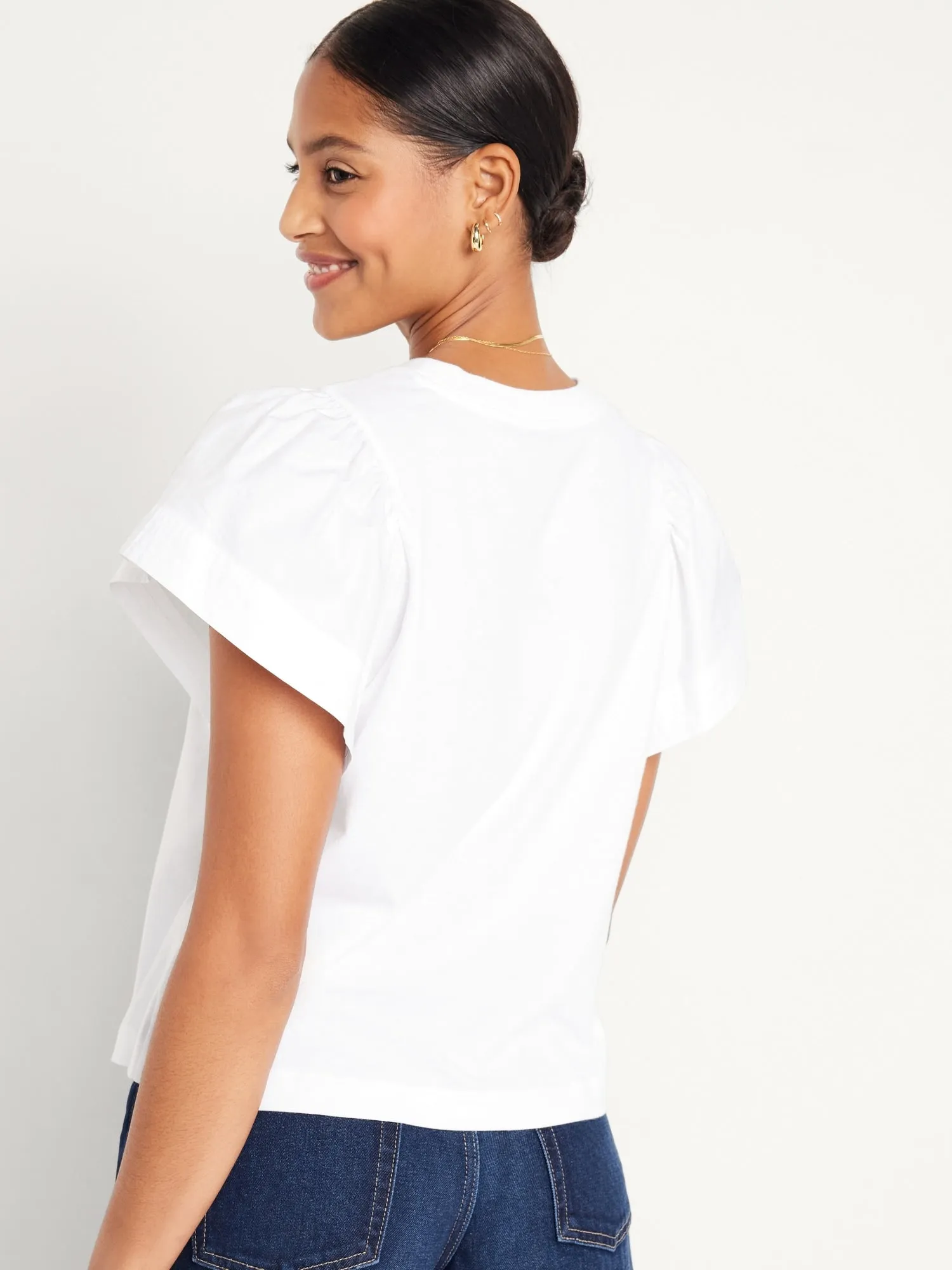 Flutter-Sleeve Combination Top for Women