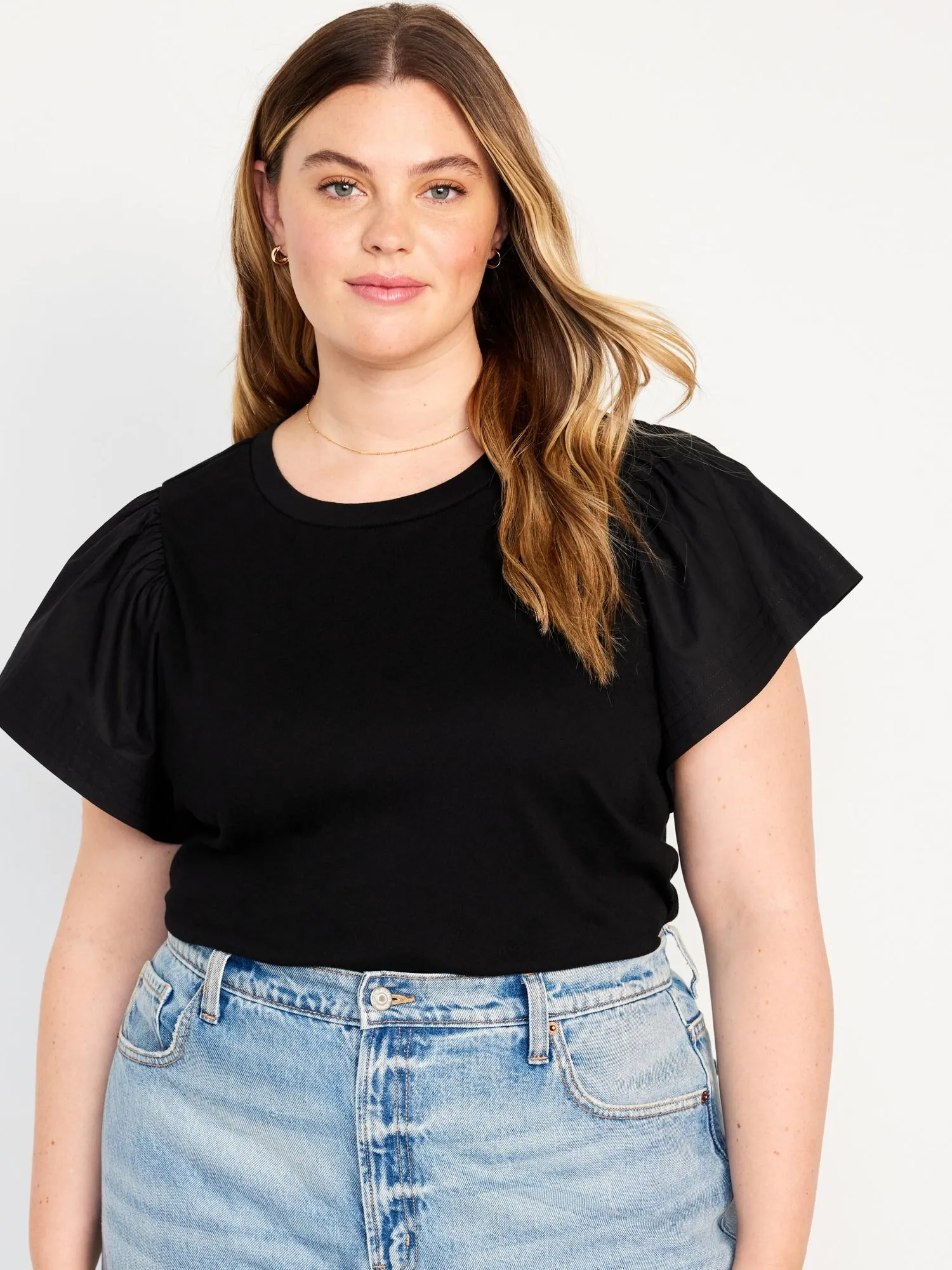 Flutter-Sleeve Combination Top for Women