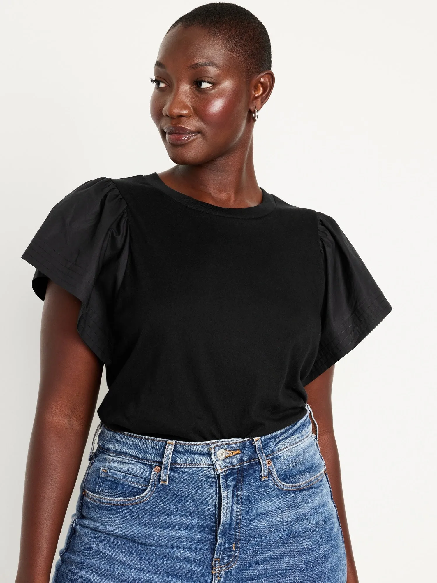 Flutter-Sleeve Combination Top for Women