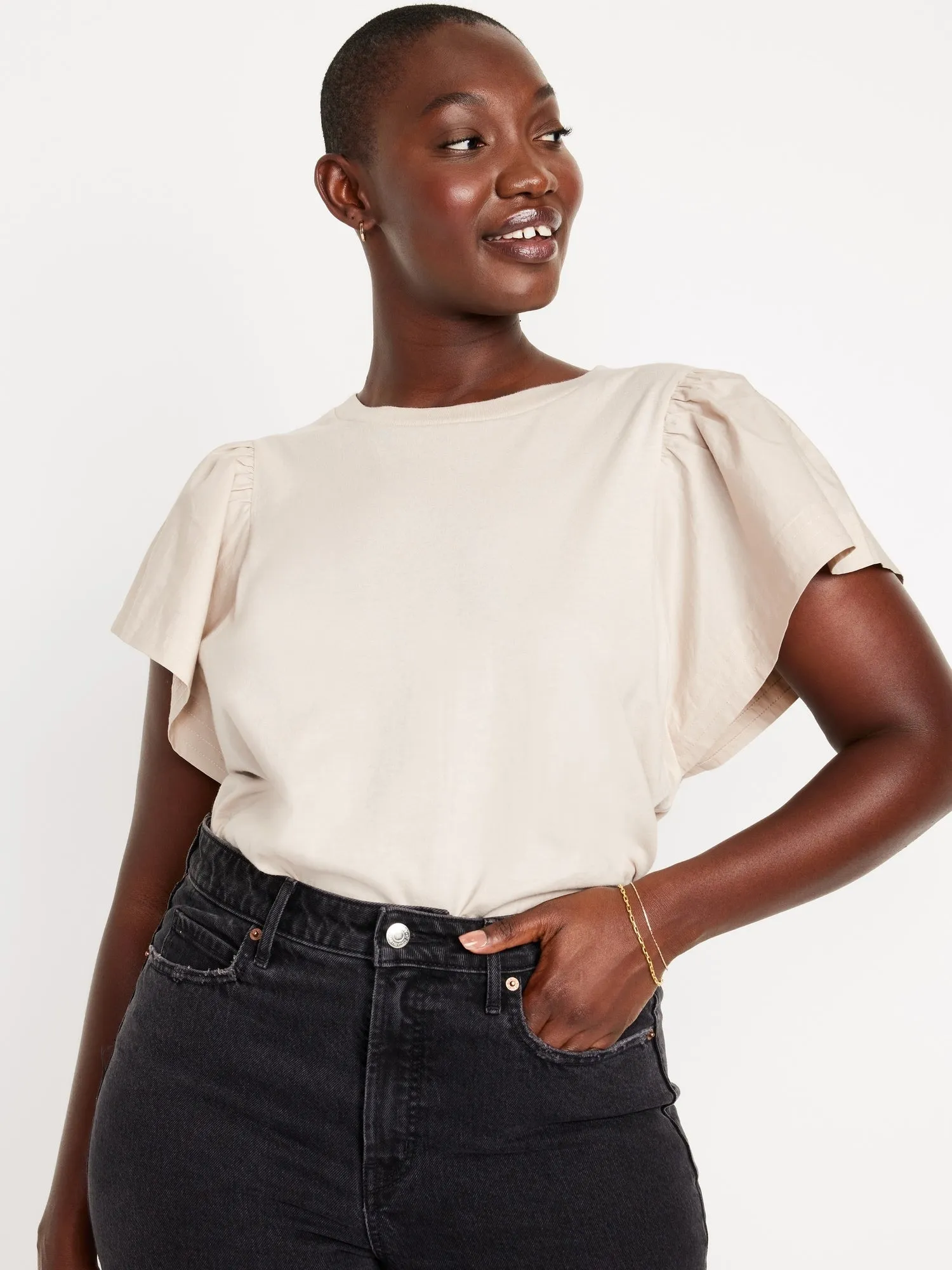 Flutter-Sleeve Combination Top for Women
