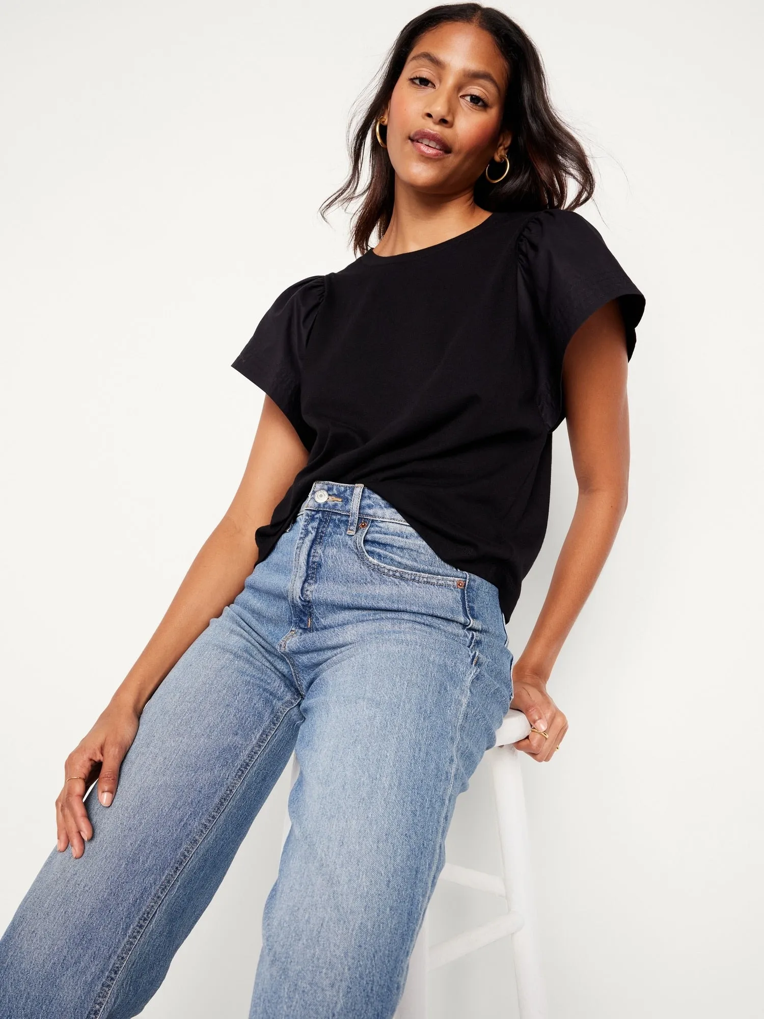 Flutter-Sleeve Combination Top for Women
