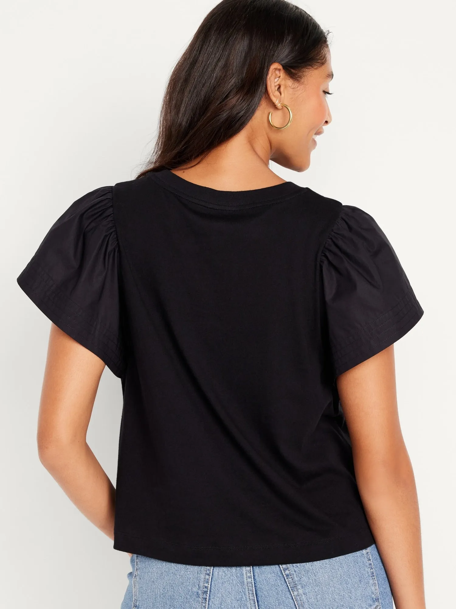 Flutter-Sleeve Combination Top for Women