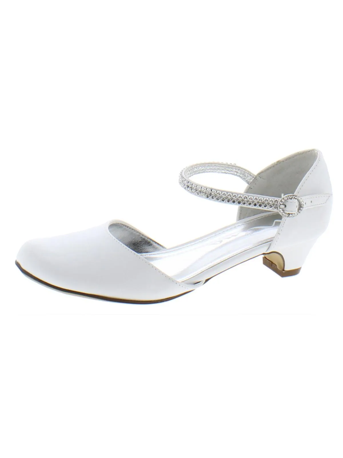 Girls Leather Jeweled Kitten Heels