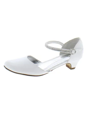 Girls Leather Jeweled Kitten Heels