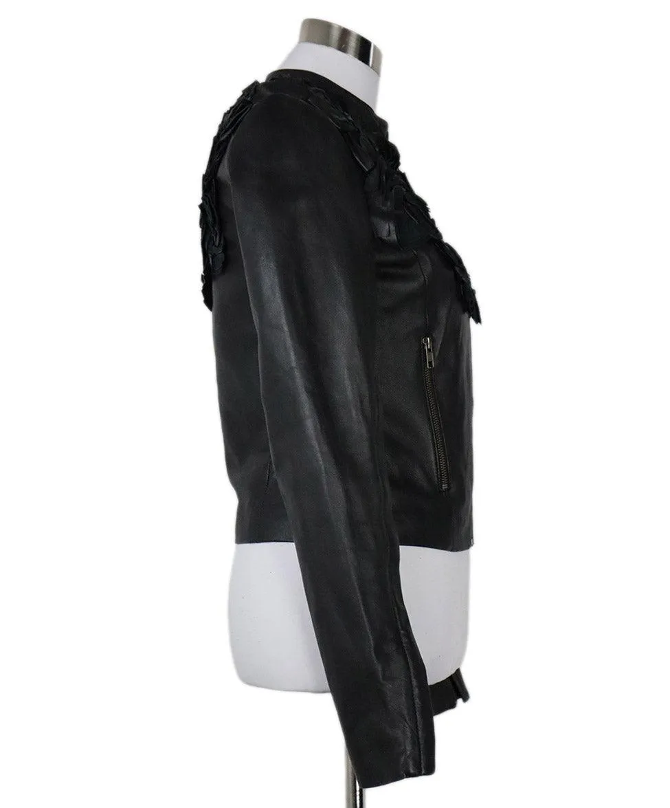 Givenchy Black Leather Floral Trim Jacket sz 6