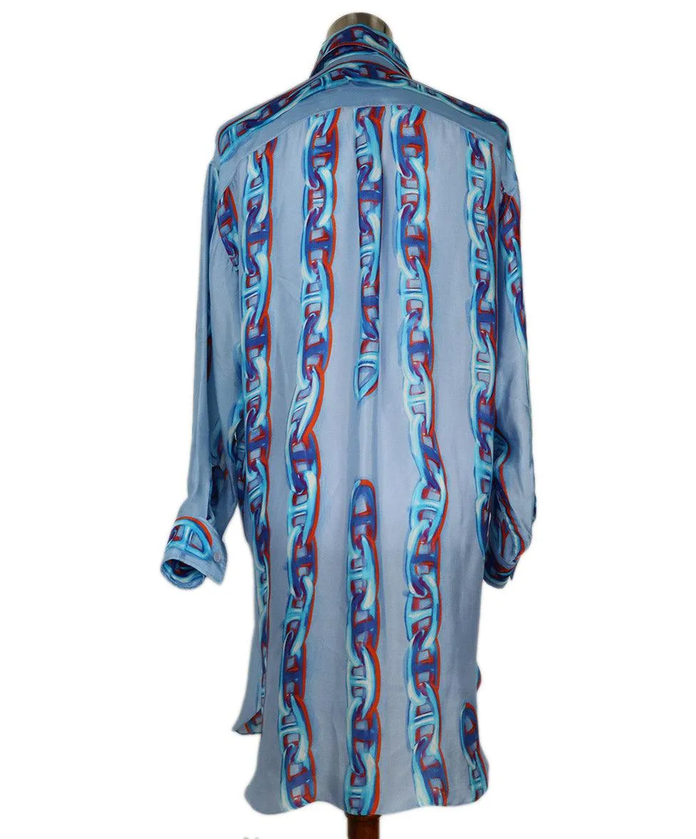 Hermes Blue & Red Print Silk Dress sz 4