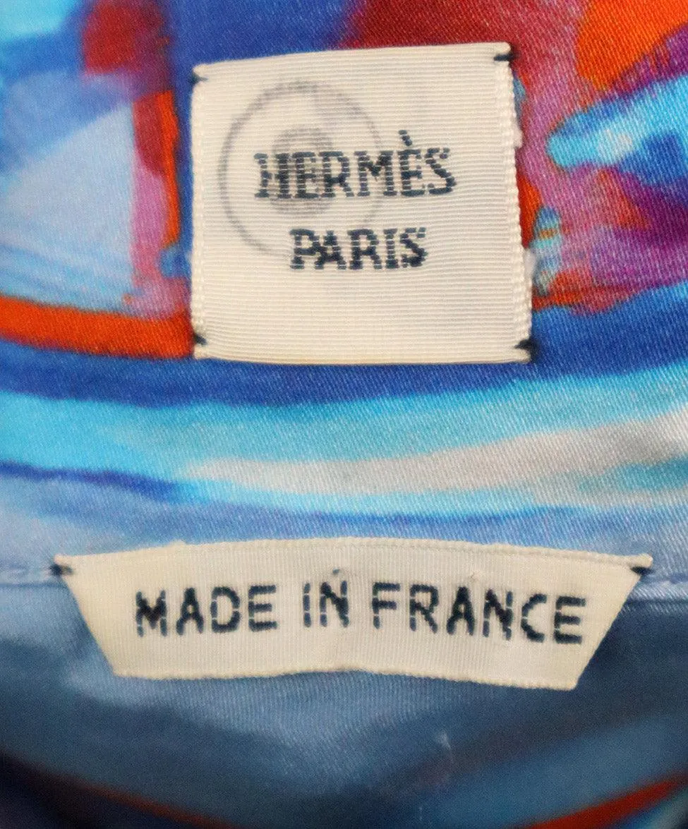 Hermes Blue & Red Print Silk Dress sz 4
