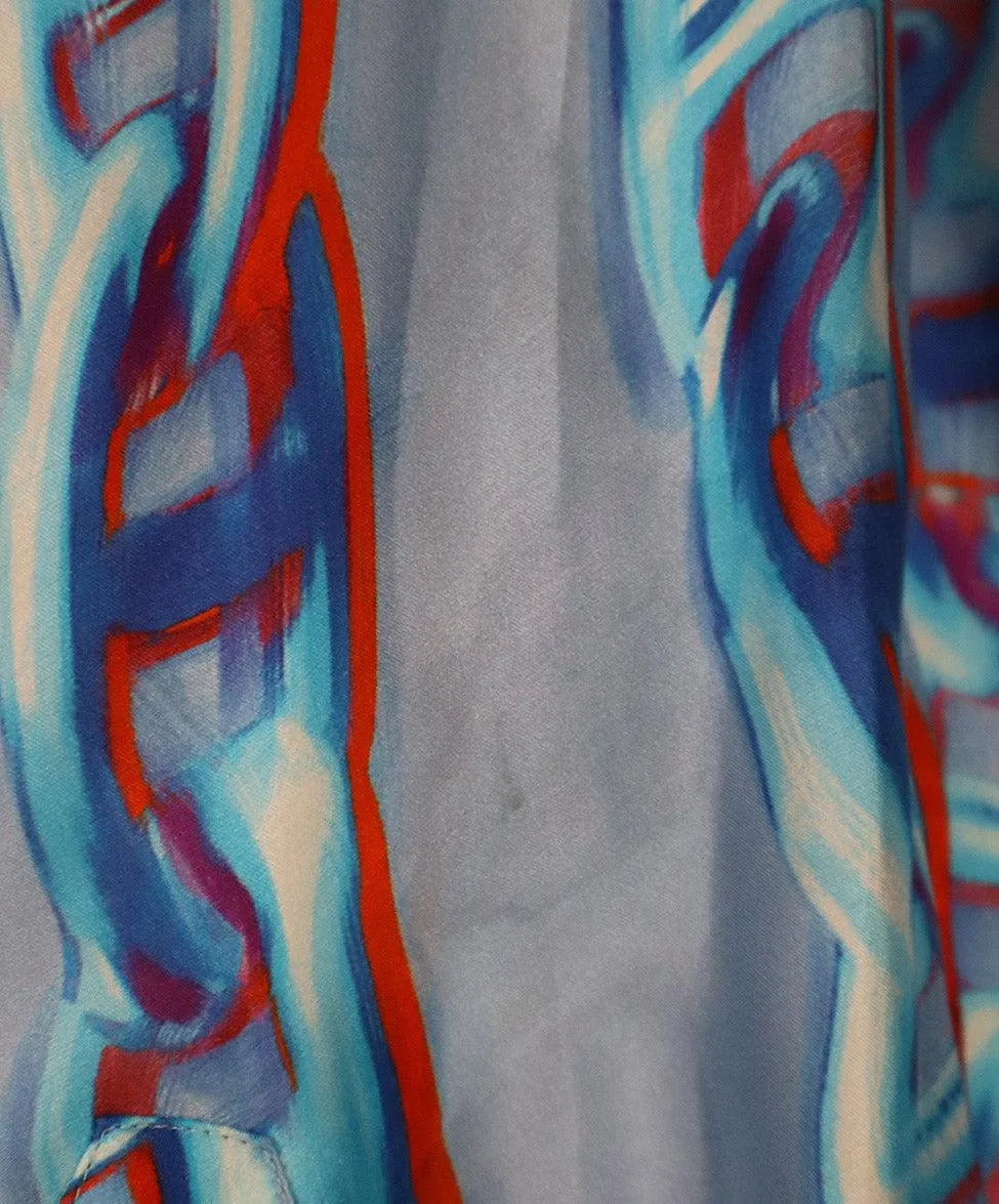 Hermes Blue & Red Print Silk Dress sz 4
