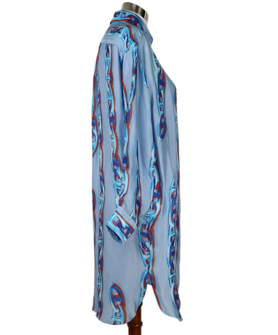 Hermes Blue & Red Print Silk Dress sz 4
