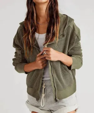 Hooded Long-Sleeved Cardigan In Green