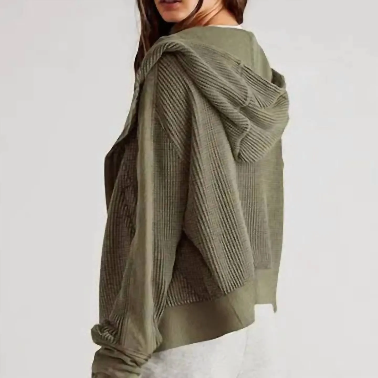 Hooded Long-Sleeved Cardigan In Green