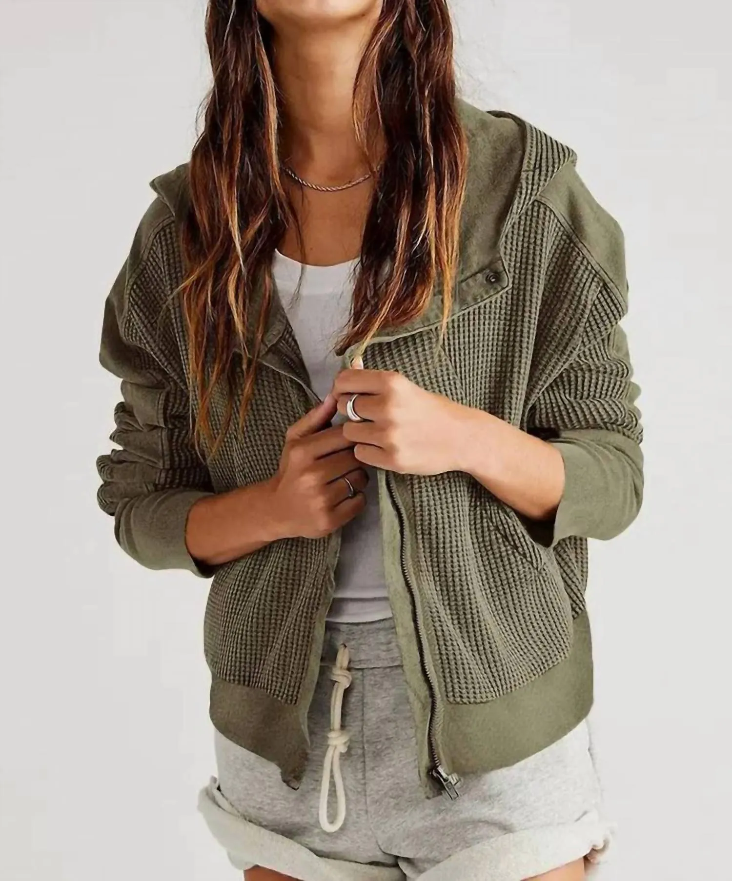 Hooded Long-Sleeved Cardigan In Green