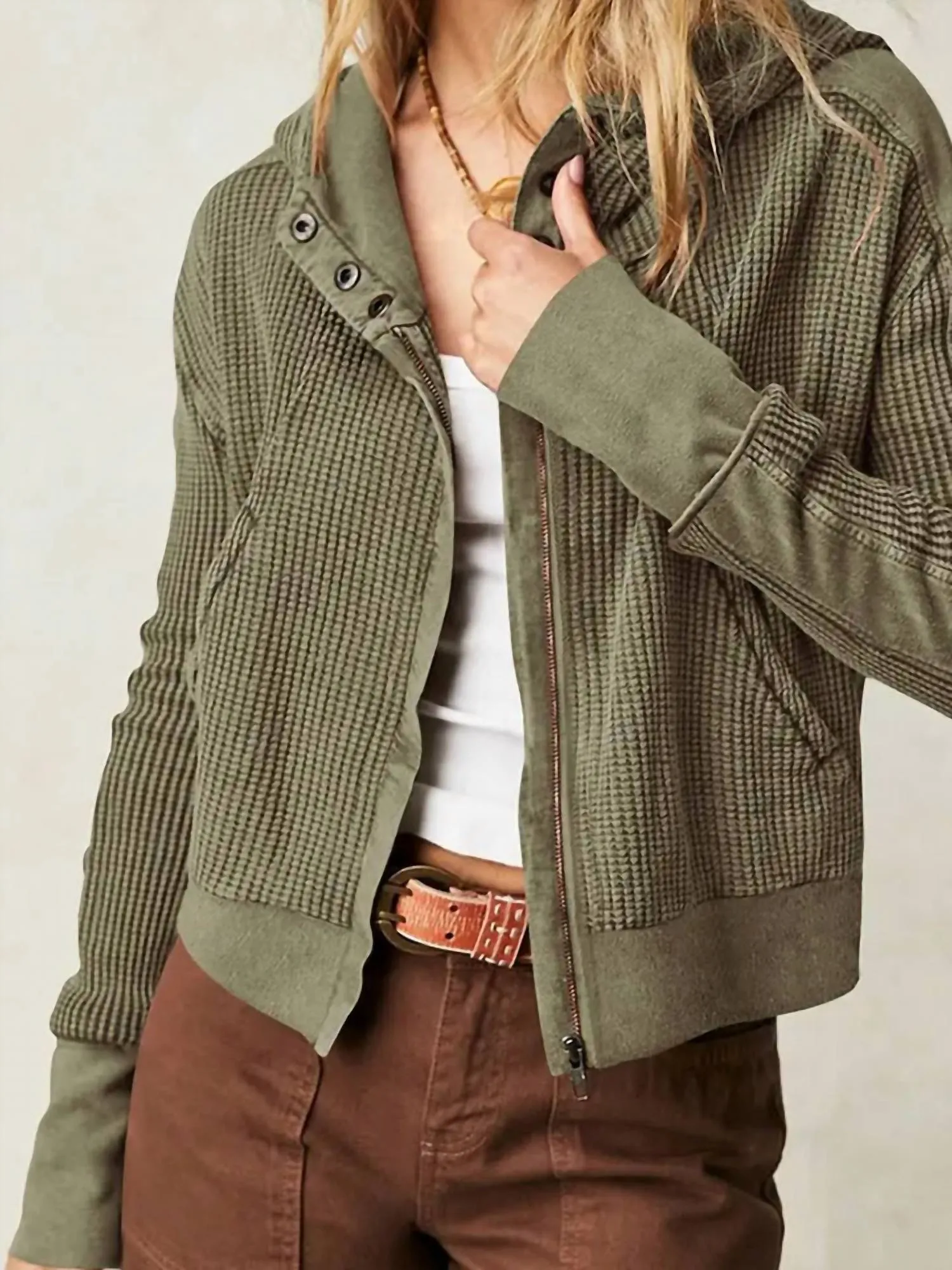 Hooded Long-Sleeved Cardigan In Green