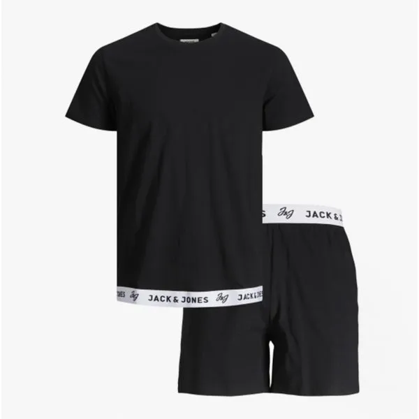 Jack & Jones RICKO Mens Cotton T-Shirt And Shorts Lounge Set Black