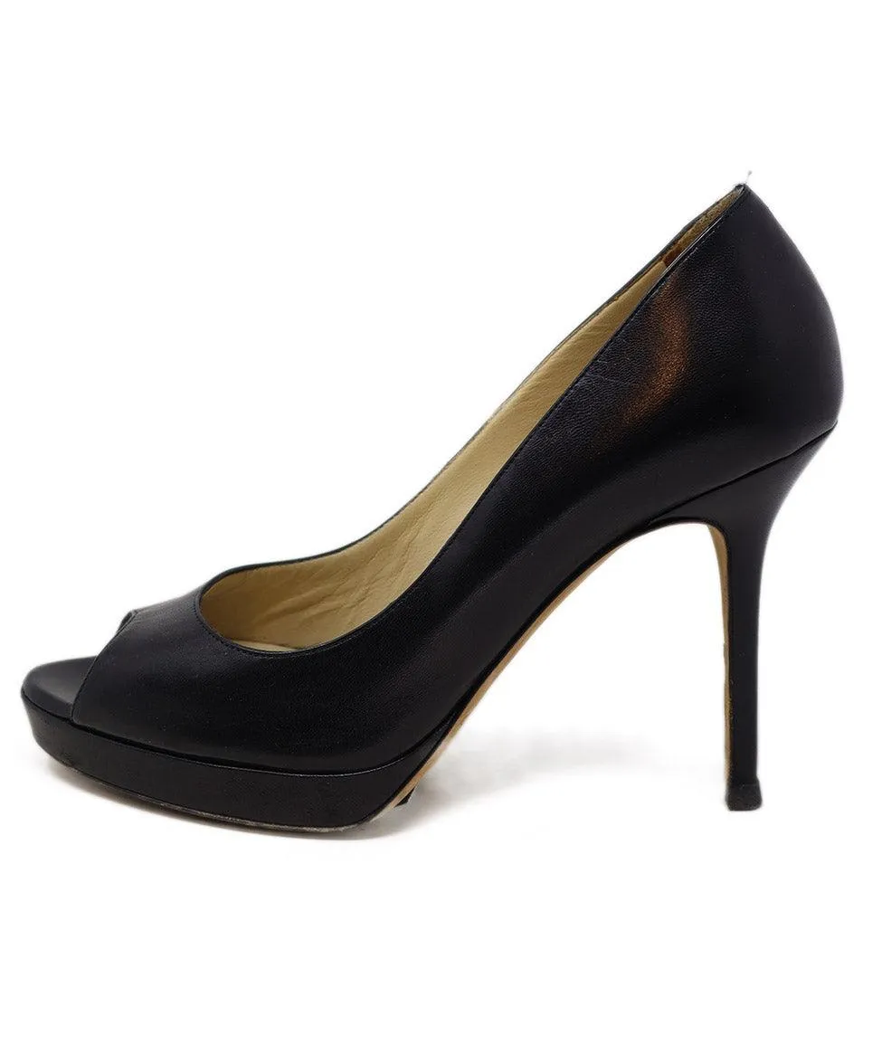 Jimmy Choo Black Leather Peep Toe Heels sz 6