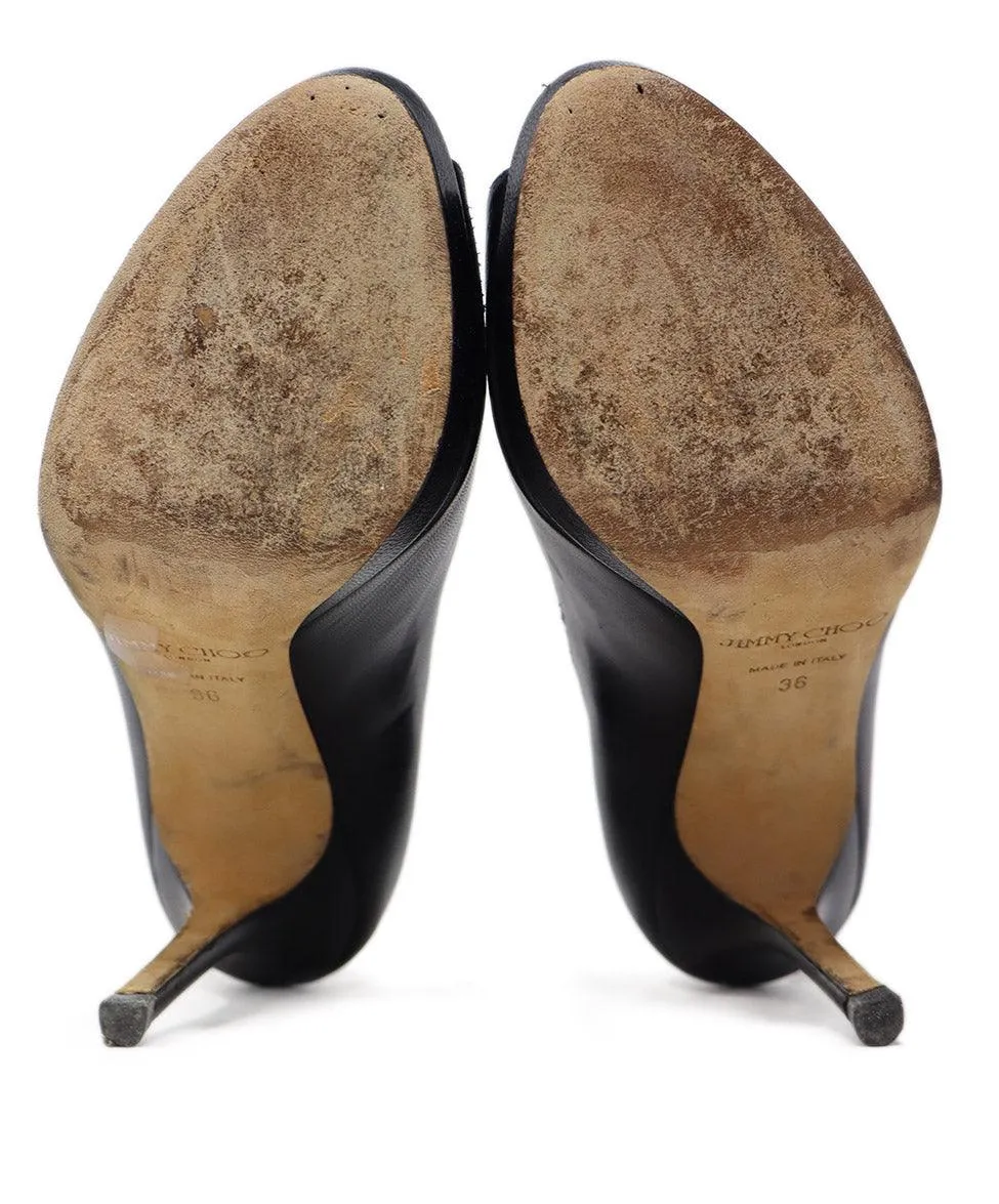 Jimmy Choo Black Leather Peep Toe Heels sz 6