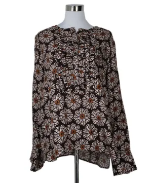La Double J Brown & Pink Print Silk Shirt sz 10
