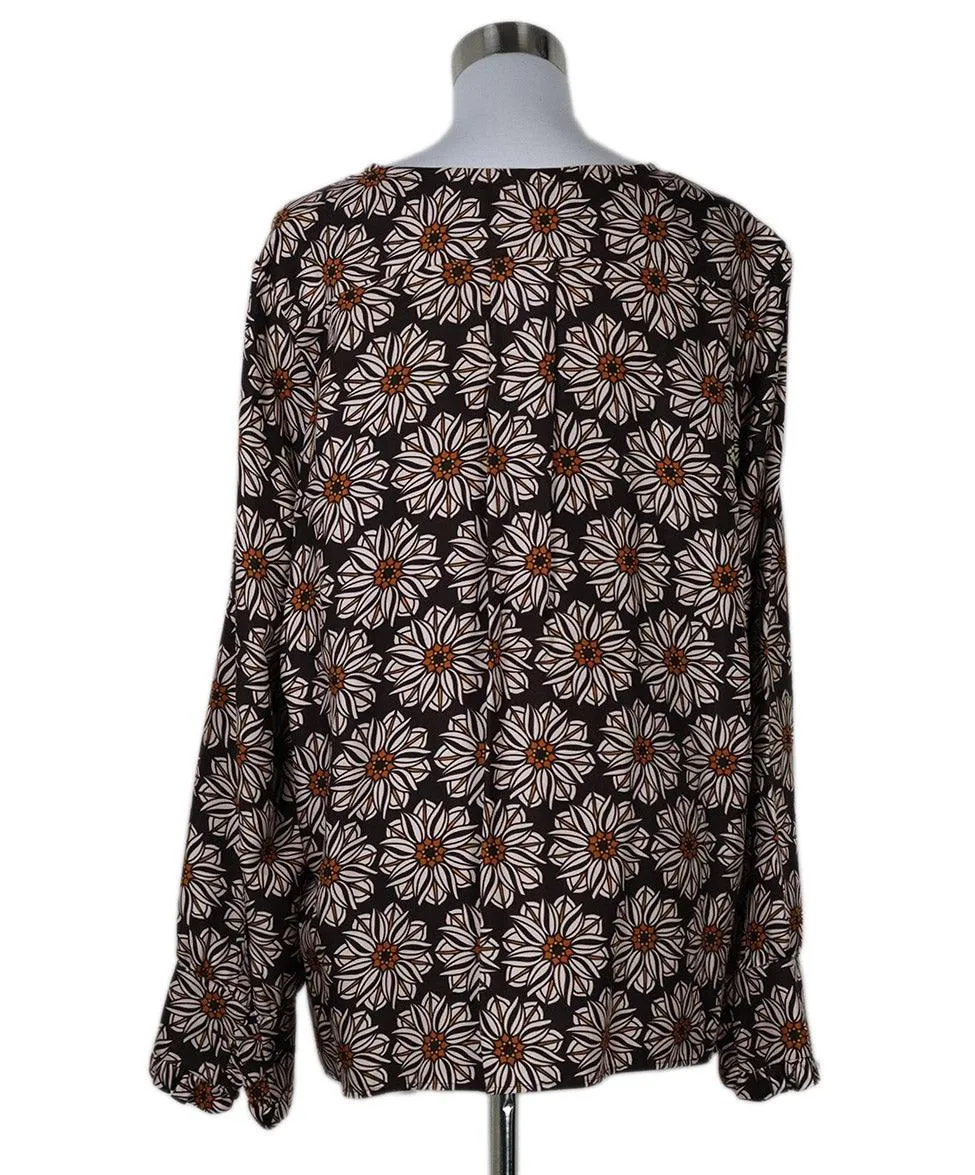 La Double J Brown & Pink Print Silk Shirt sz 10