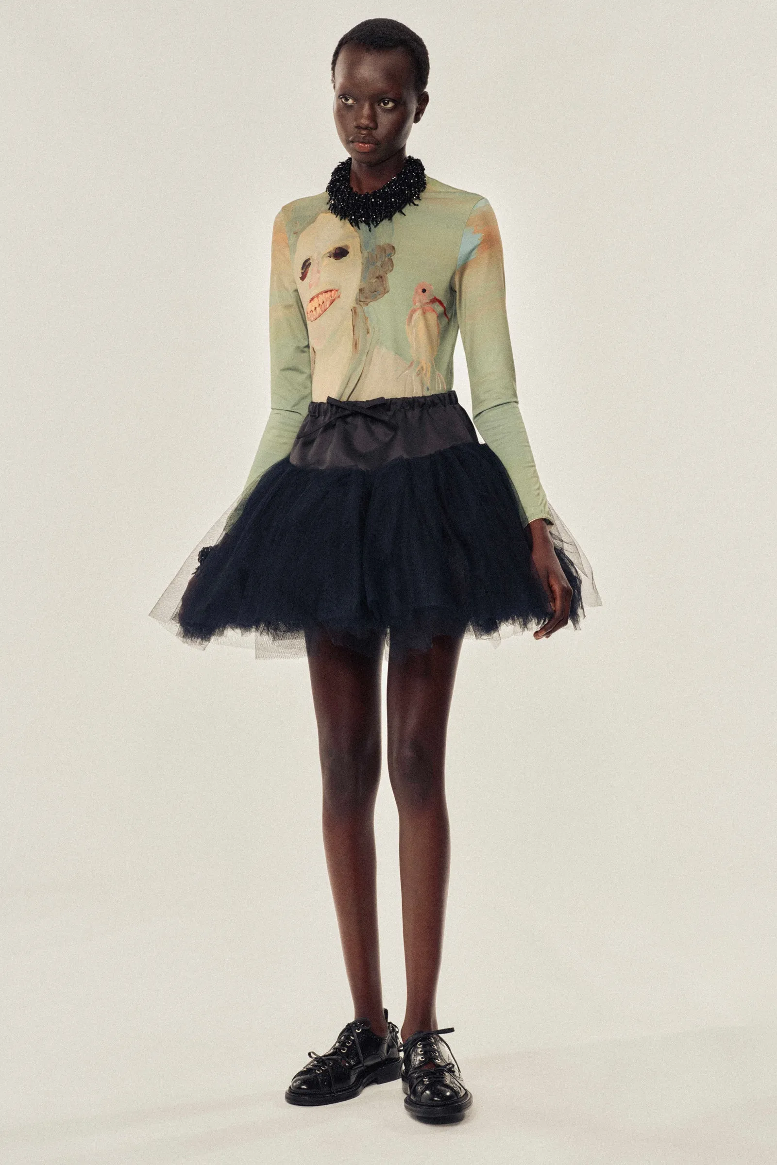 Lady With A Bird Mesh Top