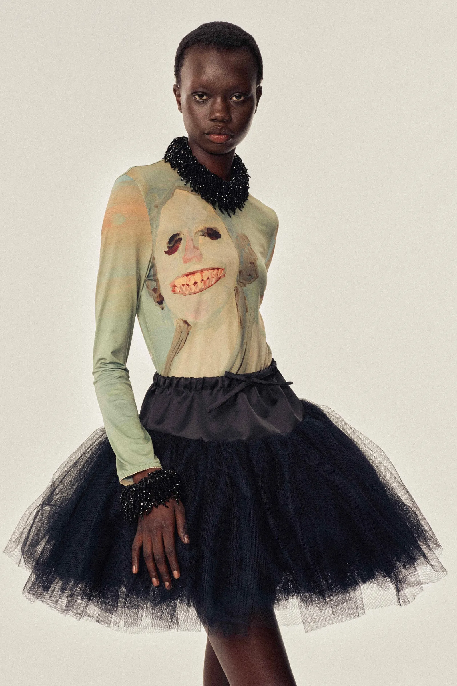 Lady With A Bird Mesh Top