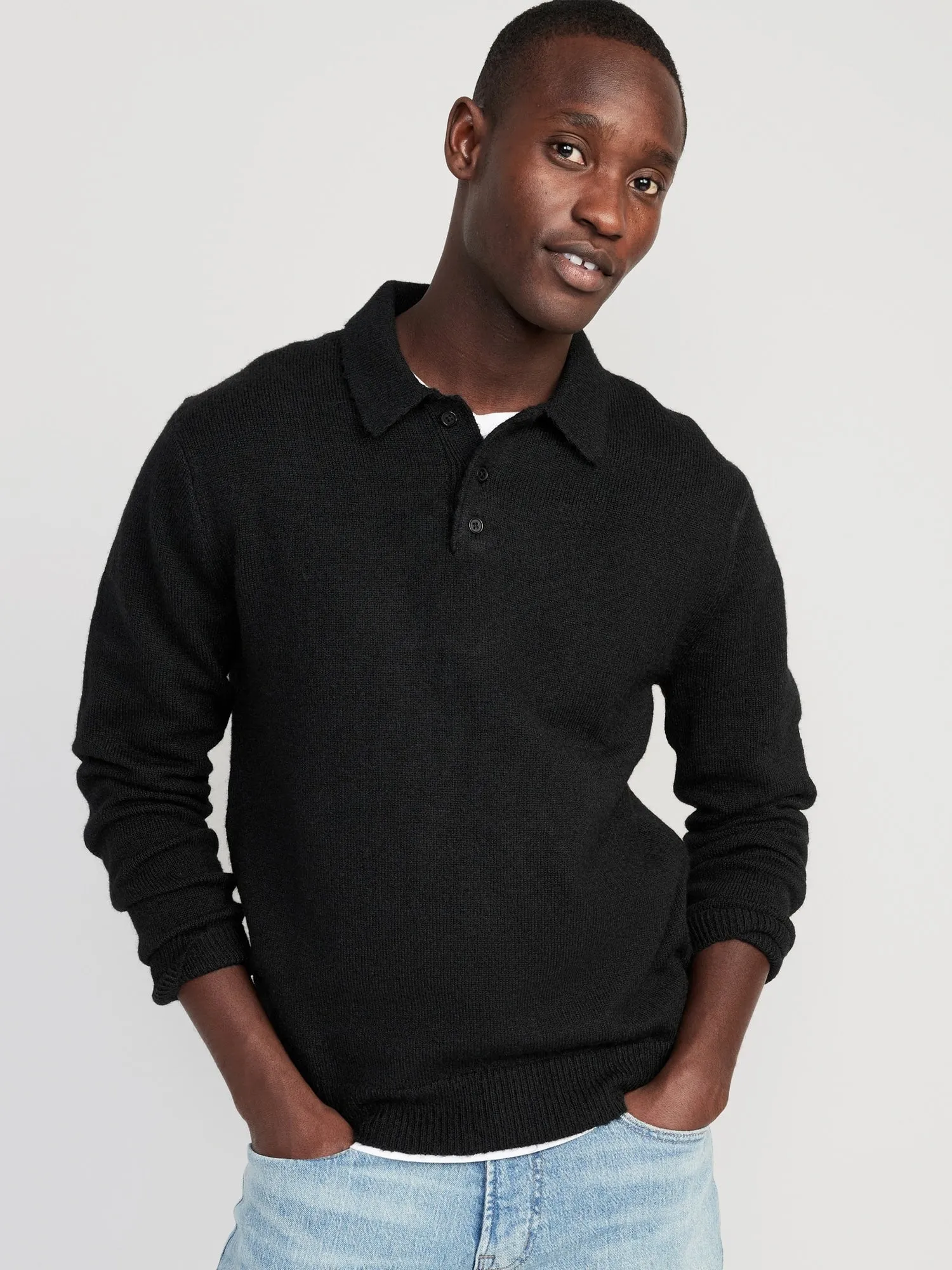 Long-Sleeve Polo Pullover Sweater for Men Old-Navy