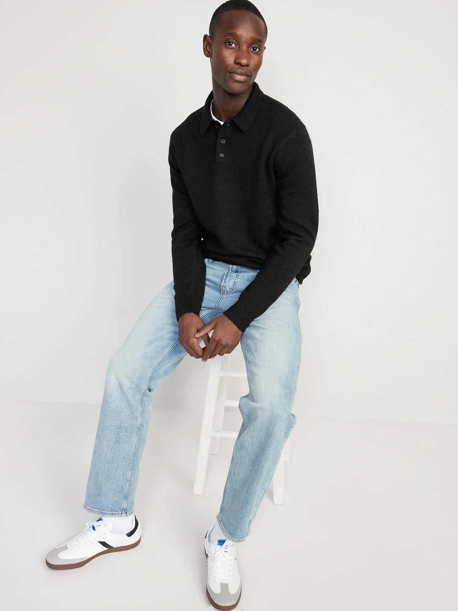 Long-Sleeve Polo Pullover Sweater for Men Old-Navy
