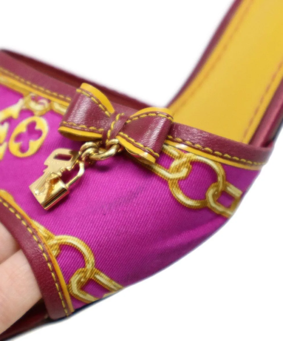 Louis Vuitton Magenta & Gold Print Sandals sz 11