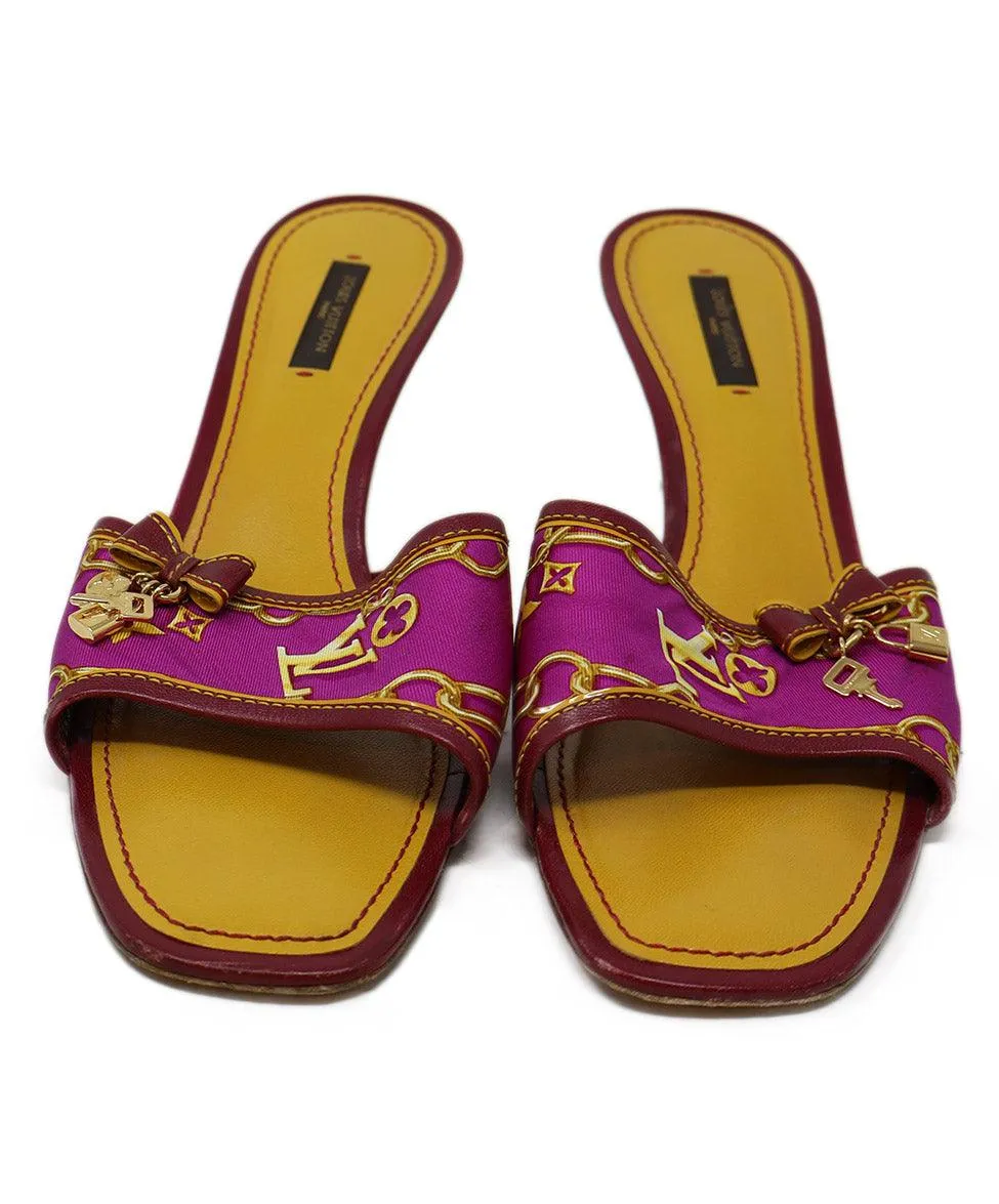 Louis Vuitton Magenta & Gold Print Sandals sz 11