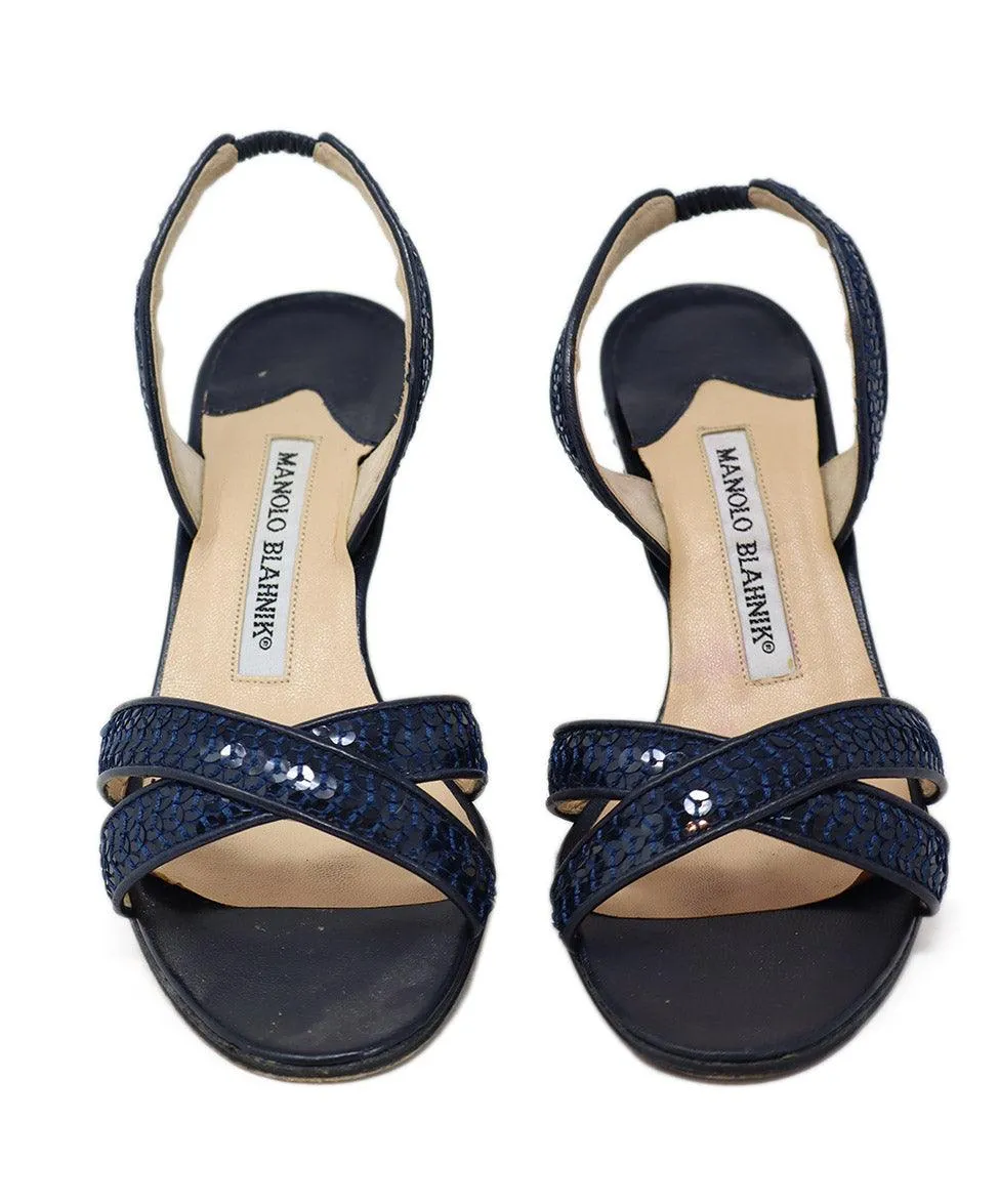 Manolo Blahnik Navy Sequins Heels sz 6