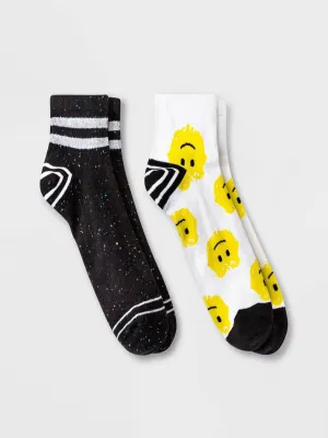Men's 2 Pairs Graphic Printed Striped Socks,Black/White