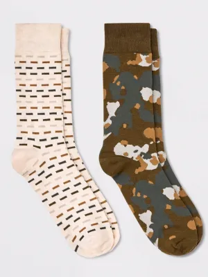 Men's 2 Pairs Printed Socks,Olive/Cream