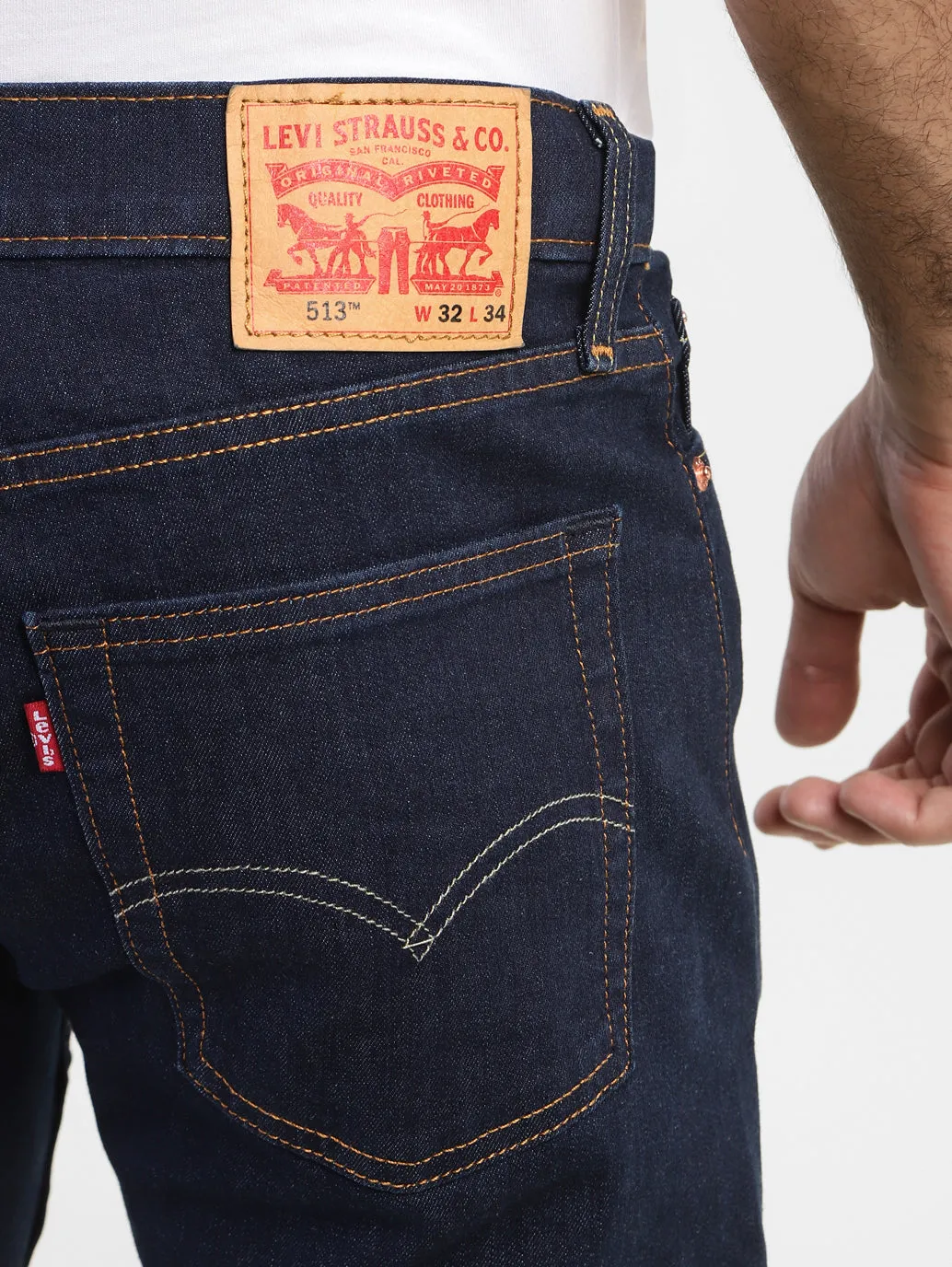 Men's 513 Blue Slim Straight Fit Mid Rise Jeans LEVI'S