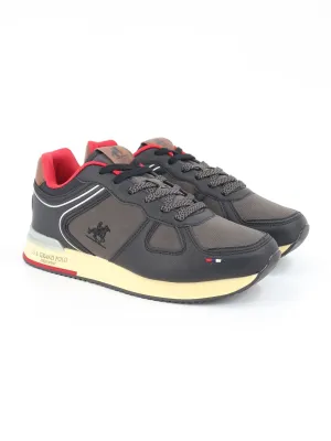Men's Brand Logo Embroidered Sneakers,Black/Brown