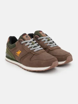 Men's Brand Logo Embroidered Sneakers,Brown/Olive