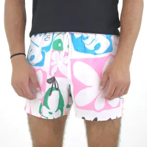 Men's Linen Look Swim Shorts With Floral Print,White
