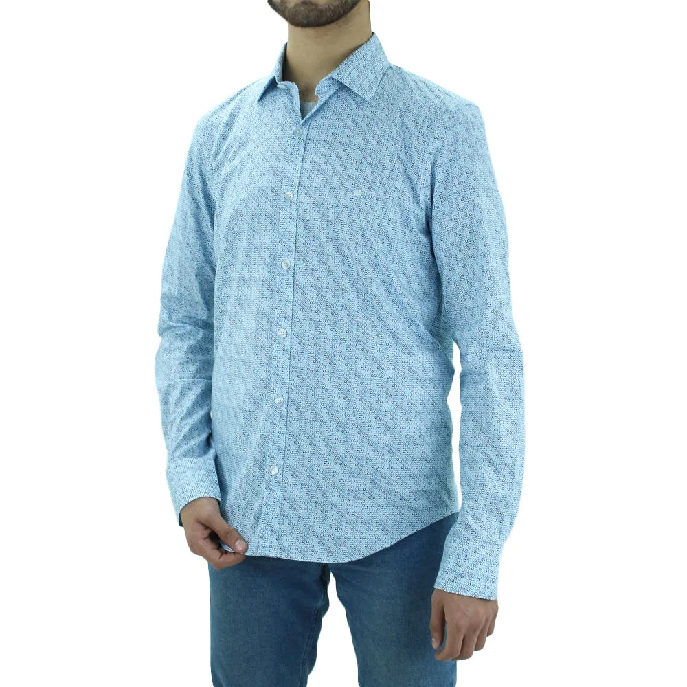 Men's Printed Stretchy Casual Shirt,Blue