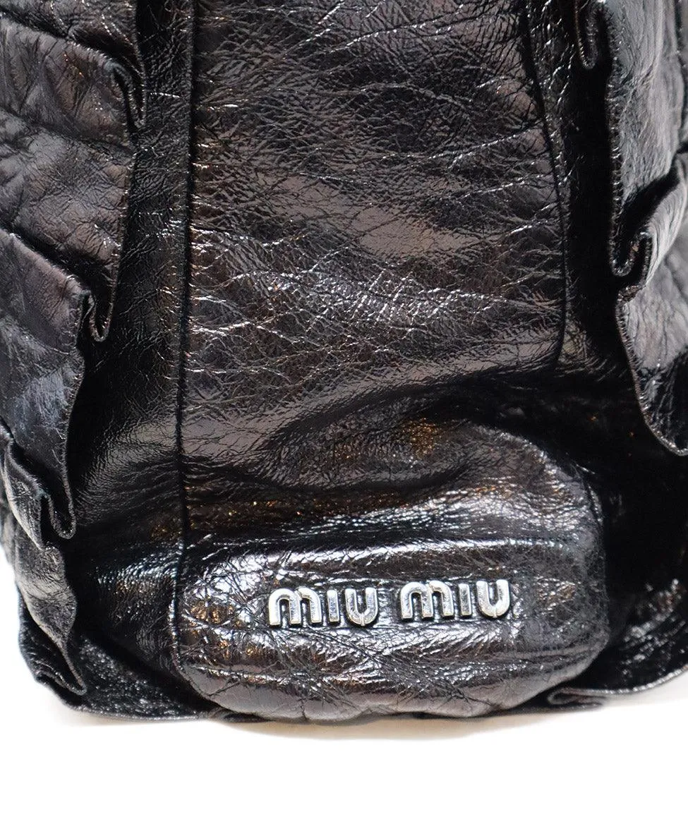 Miu Miu Black Gathered Leather Tote