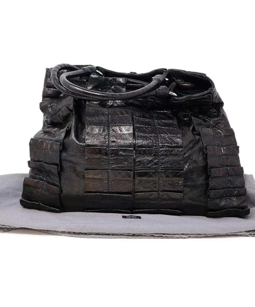 Miu Miu Black Gathered Leather Tote