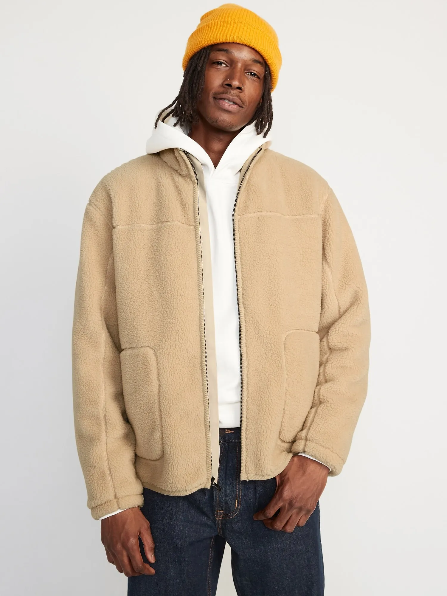 Mock-Neck Sherpa Full-Zip Jacket for Men Old-Navy