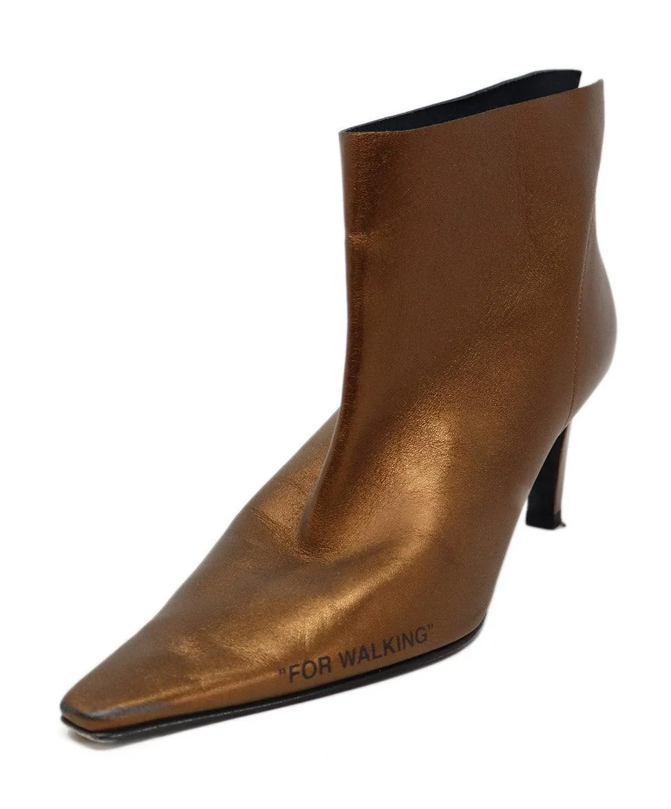 Off White Bronze Leather Booties sz 8