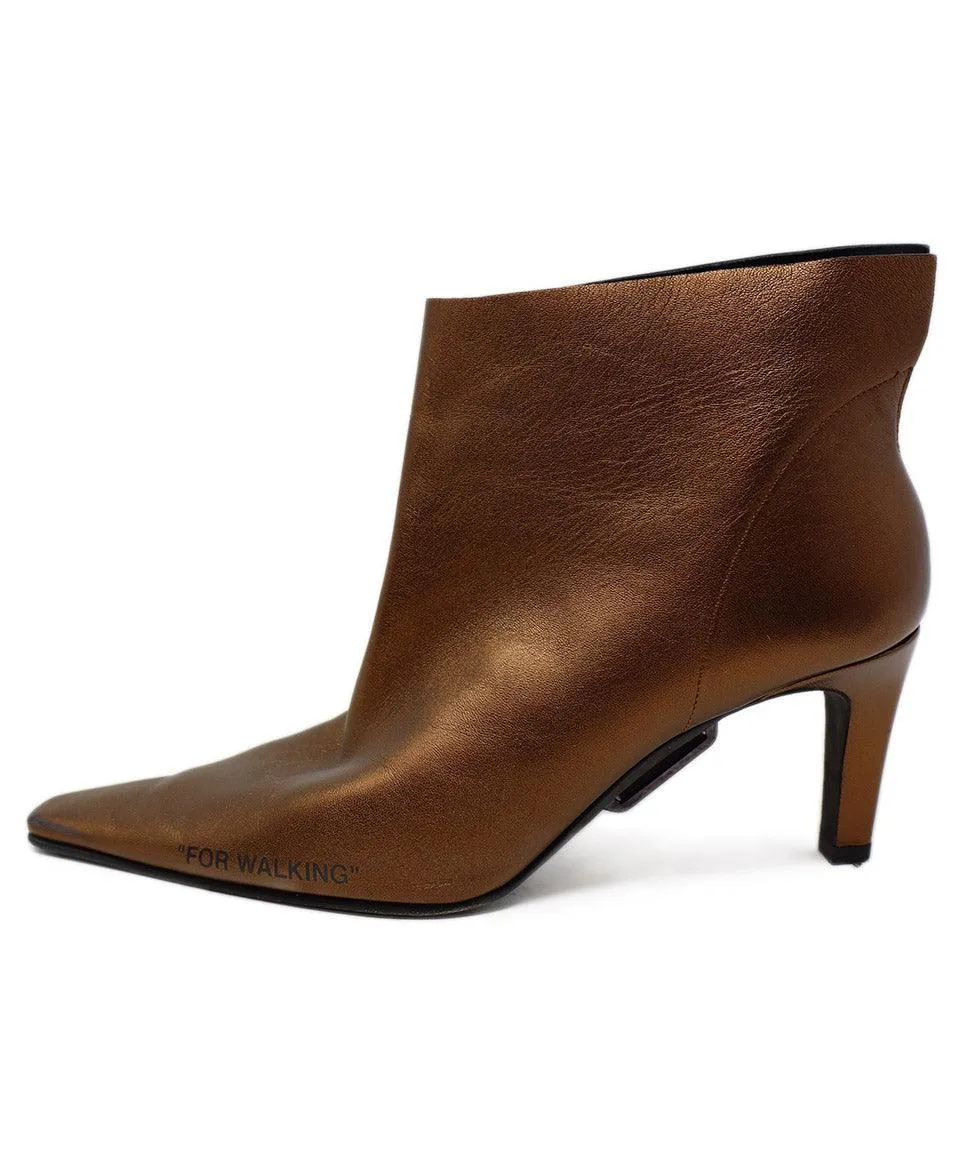 Off White Bronze Leather Booties sz 8