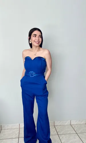 One shoulder belted jumpsuit