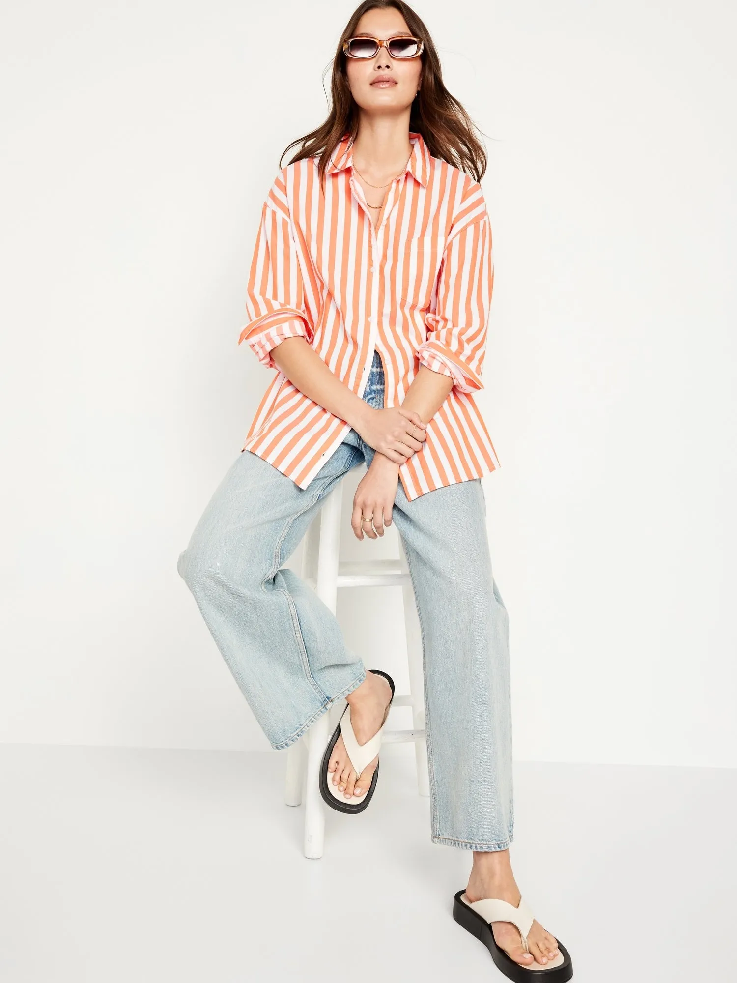 Oversized Button-Down Boyfriend Shirt for Women