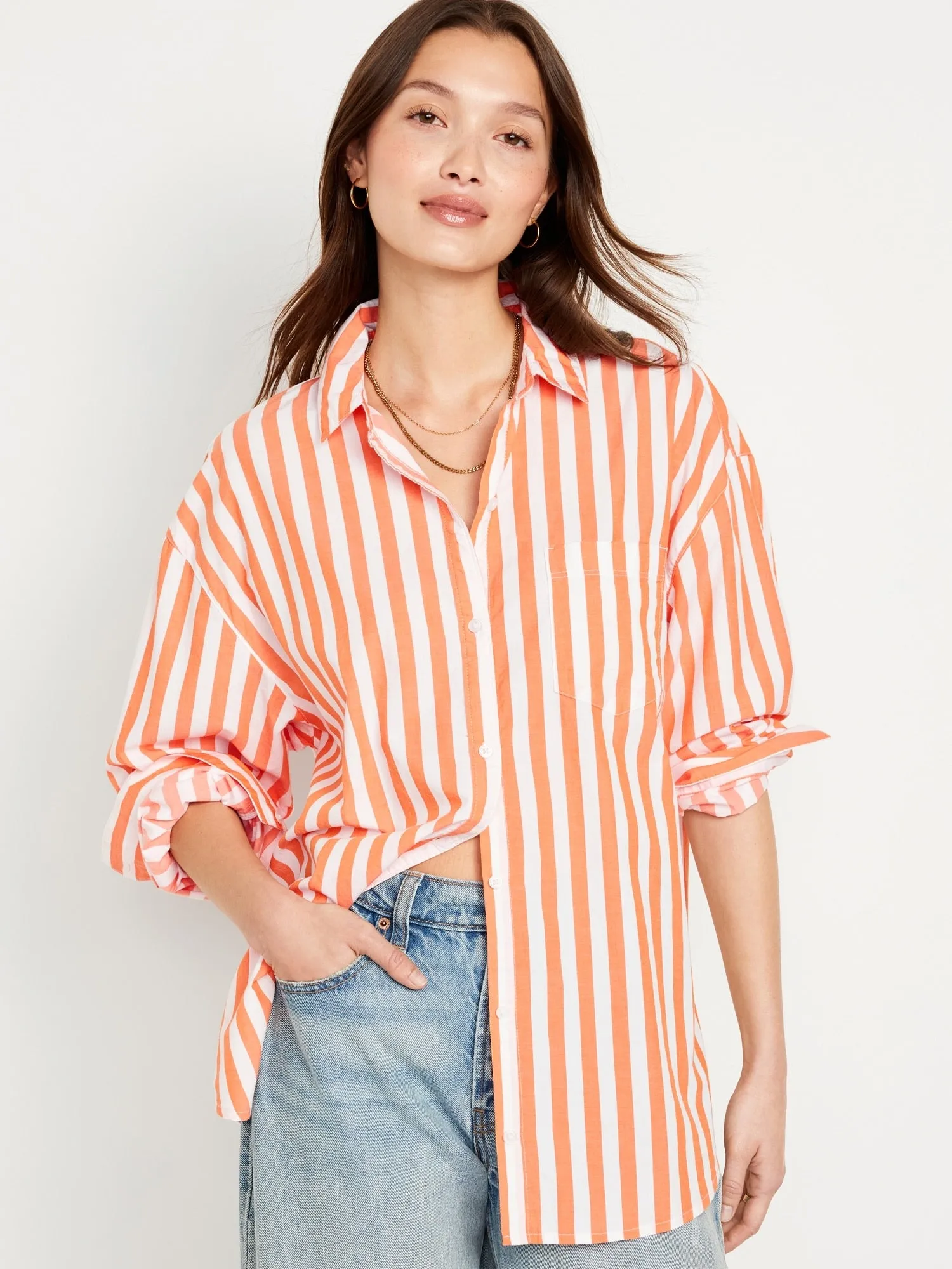 Oversized Button-Down Boyfriend Shirt for Women