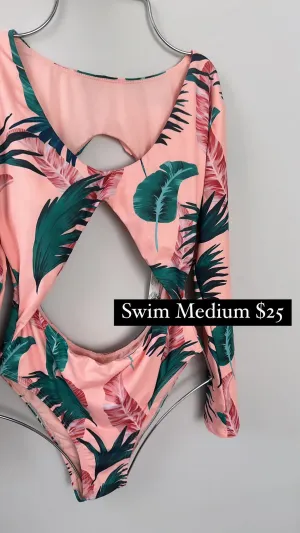 Pink Tropical Long Sleeve Swimsuit