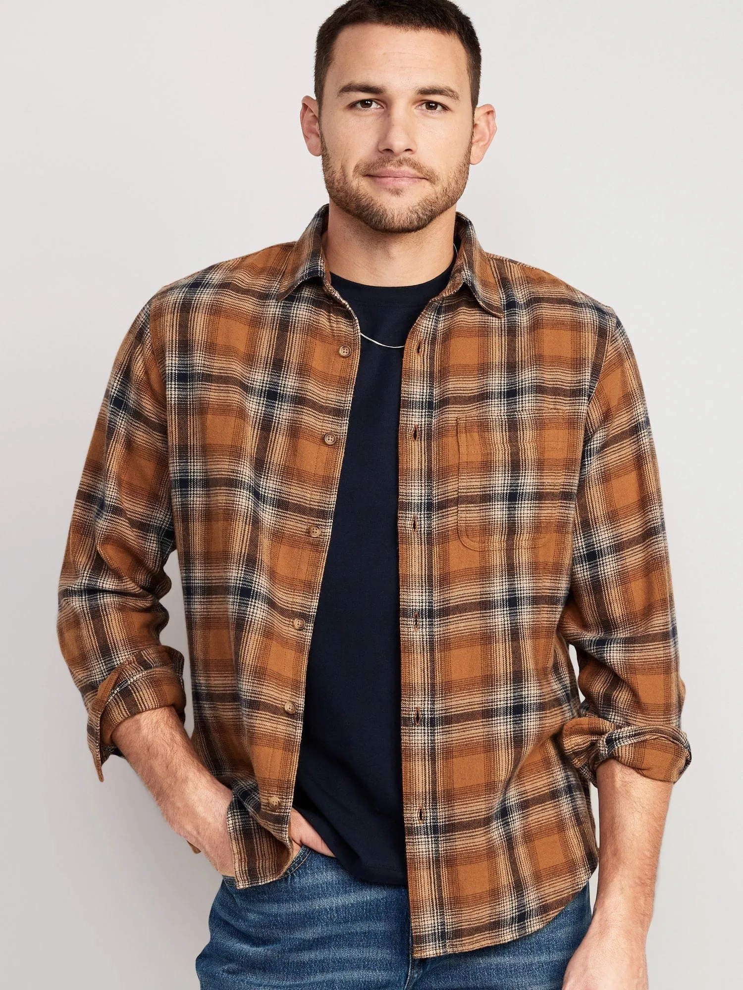 Plaid Double-Brushed Flannel Shirt for Men Old-Navy