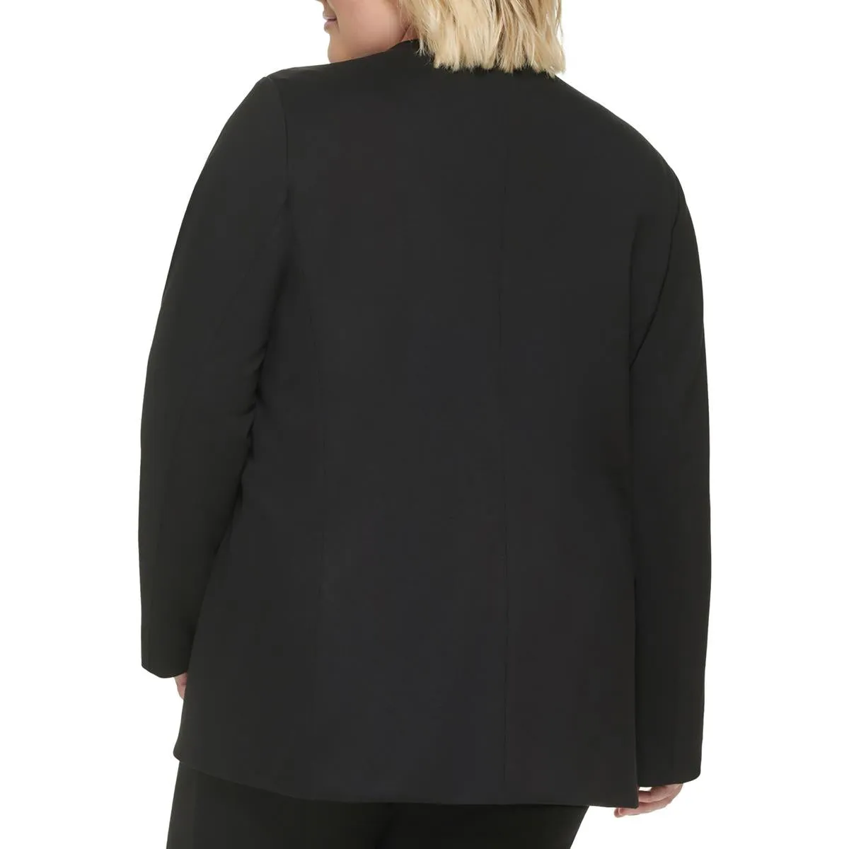 Plus Womens Solid Ponte Collarless Blazer