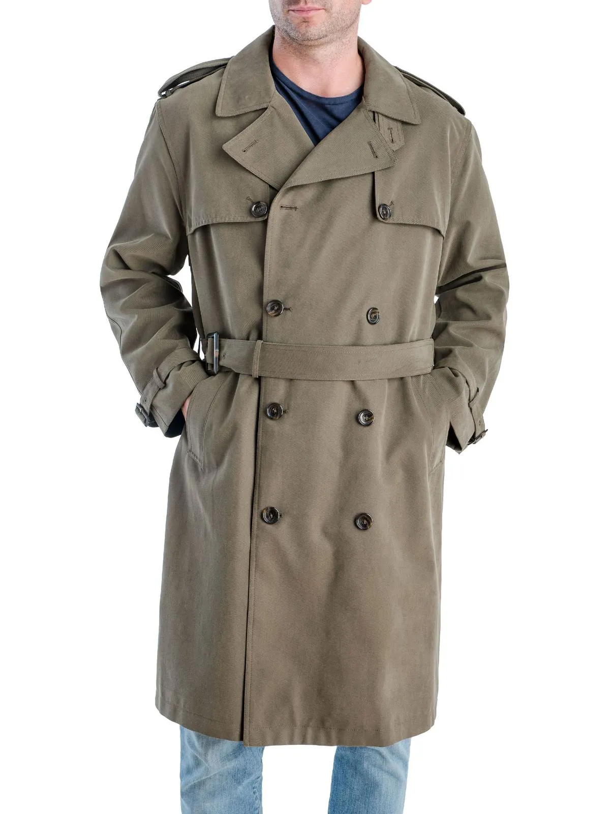 Plymouth Mens Twill Double Breasted Trench Coat